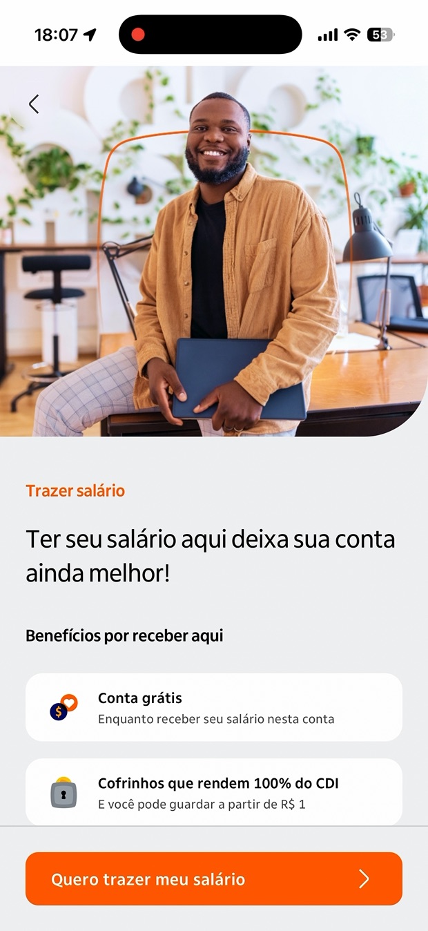 The salary portability context screen before the change: image, headline and the list of benefits.