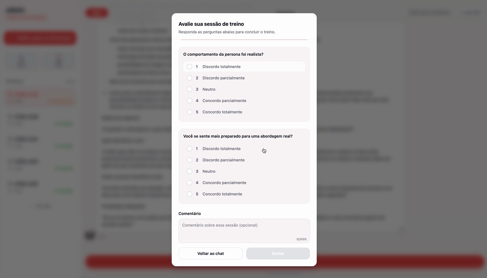 The end-of-session feedback form in Vend.AI.